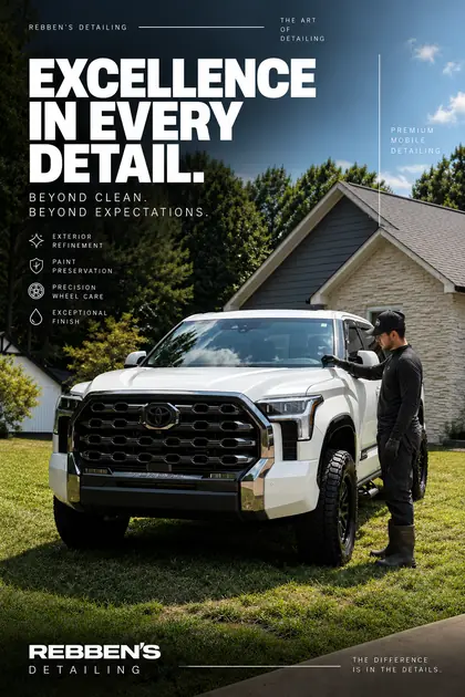 Juan Felipe Rojas Muñoz next to a white Toyota Tundra he detailed