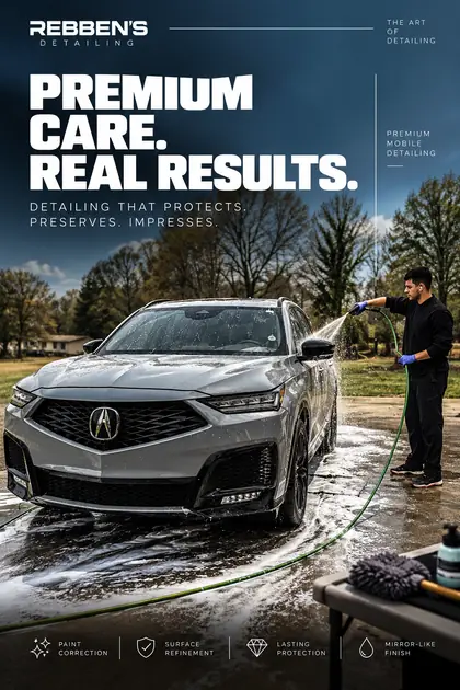 Juan Felipe rinsing foam off a gray Acura