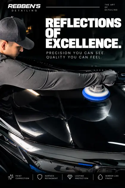 Juan Felipe machine-polishing the paint of a black vehicle